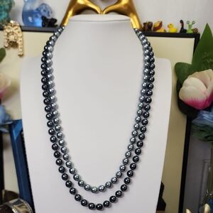 Elegant Black Gray Glass Pearls Necklace